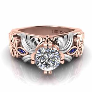 Elegante estilo redondo diamante chapado en oro dos tonos 925 Plata estilo Art Nouveau anillo de compromiso para mujer moda - Product Image 5