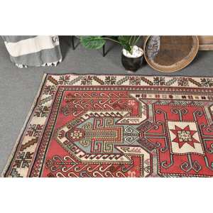 Alfombra de lana Vintage rojo Beige 4,1x6,5 pies estilo Kilim área grande alfombras rectangulares turcas Patchwork abstracto pasillo 10mm látex - Product Image 3