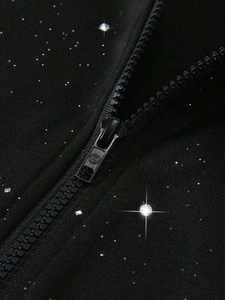 Custom Logo <b>Black</b> Rhinestone <b>Zip</b> <b>hoodies</b> Unisex Fleece Crystal Embellished Streetwear Jacket Glitter Hooded Outerwear for <b>Men</b> - Product Image 4