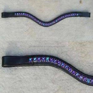 Nouvelle bande de front de cheval en cuir noir et marron de qualité supérieure de conception fantaisie en épi complet avec 1 rangée de chaîne en cristal décorative - Product Image 4