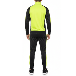 Ensemble de survêtement jaune fluo pour hommes, veste zippée respirante à manches raglan noires, ensemble de sport personnalisé - Product Image 2