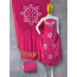 <b>Purple</b> Modal Silk Bandhani with Sibori Design Embroidered Floral A-Line Formal <b>Women</b> <b>Dress</b> Material - Product Image 2