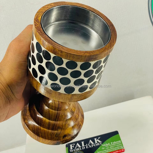 Ensemble complet de luxe de brûleur d'encens Mubkhar en bois et nacre et un support de bobine de parfum en acier inoxydable par FWE - Product Image 3