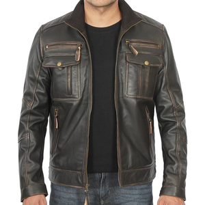 Nouvelle veste en cuir zippée à manches longues pour homme, style urbain, décontractée et tendance, idéale pour l'automne et l'hiver, type motard, col montant. - Product Image 2