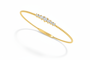 14K Gold With Beaded Chain Round Brilliant Cut Diamond Bangle For Women - Product Image 3