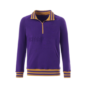 Omega Polo en chenille à fermeture éclair pour homme Imprimé en 3D à rayures dorées Poignets côtelés Rayures violettes et moutarde - Product Image 1