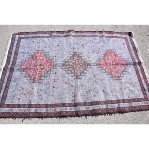 Tapis turc Kilim, 4x5,9 pieds, tapis vintage, tapis en laine bleu patchwork - Product Image 3