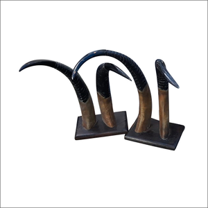 Paire décorative en corne de buffle avec socle en bois - Décoration d'intérieur écologique pour salon et bureau, logo personnalisé accepté - Product Image 4