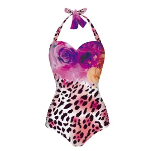 Sexy design full sublimation printing lady bikini one piece Quick Dry Floral Plus Size swim sports wear for women swimming suit