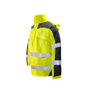 High Visibility Winter Rain Jacket <b>Stand</b> Reflective Stripe Waterproof Hooded Outerwear Foldable Pocket Bag for Running <b>Cycling</b> - Product Image 3
