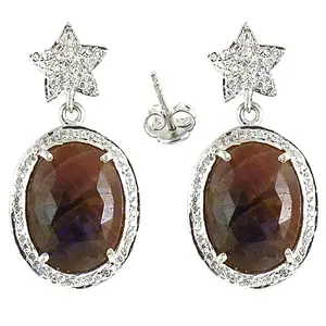 Pendientes de Plata de Ley 925 Vintage para Mujer, con Estrella de Zafiro, Chapados en Oro, con Perla y Diamante, para Bodas y Fiestas - Product Image 3