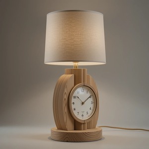 Lámpara de mesa de madera maciza, lámpara de reloj, lámpara de noche de madera hecha a mano, reloj, decoración de escritorio de madera - Product Image 1