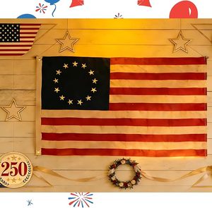 علم بيتسي روس للذكرى السنوية الـ250، مقاس 3×5 قدم، مصنوع من القطن 100٪، مطرز بـ13 نجمة، مصبوغ بالشاي، علم عتيق الطراز - Product Image 6