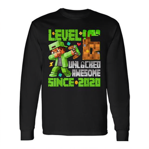 T-shirt promozionale a maniche lunghe per ragazzi con stampa 'Level 6 Unlocked Awesome Since 2020 6th Birthday Game' - Product Image 2