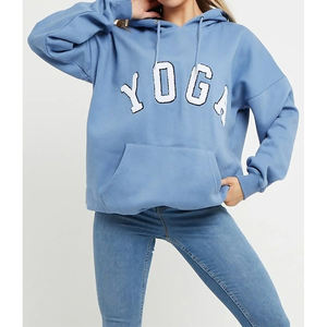 Autumn <b>Women's</b> Custom Blue Yoga <b>Slogan</b> Oversized <b>Hoodie</b> with Embroidered Logo Cropped for Yoga & Gym Workout - Product Image 4