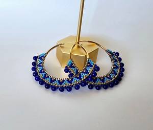 Boho <b>bead</b> earrings with turquoise design andy cascading <b>fringe</b>, unique jewelry gift - Product Image 5