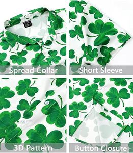 <span class=keywords><strong>Camisa</strong></span> con Estampado de Trébol de Cuatro Hojas para el Día de San Patricio Irlandés 2026, Estilo del Día de San Patricio, Camisas Personalizadas de <span class=keywords><strong>Manga</strong></span> <span class=keywords><strong>Corta</strong></span> con Cuello Mao para <span class=keywords><strong>Hombre</strong></span> - Product Image 3