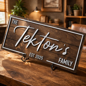 Insegna da Parete in Legno Personalizzata 20 X 10, Nome e Data di Fondazione in Stile Artistico, Decorazione per Casa, Regalo - Product Image 1