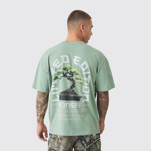 Camiseta de manga corta de Color sólido pesado Trend High Street Style OVERSIZE Camiseta transpirable con estampado gráfico de hombro Suelto - Product Image 1