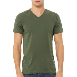 T-shirt en jersey à manches courtes et col en V pour homme, en coton doux et confortable, personnalisable, tissu uni, vêtement décontracté pour le sport, vierge - Product Image 6