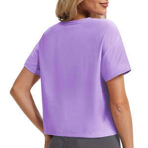 Custom summer crop <b>tops</b> for women breathable gym workout wear oem fitness activewear with logo and private label options - Product Image 4