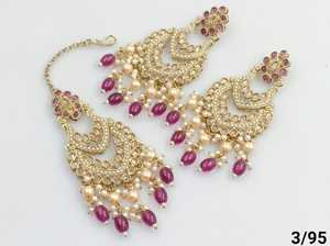 INDIAN MEHNDI PULIDO TRADICIONAL Y DE MODA CON PENDIENTES DE PERLAS Y CONJUNTO DE MANGTIKKA PARA MUJERES Y NIÑAS - Product Image 3