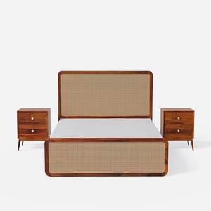 Modern Minimalist Solid Teak Wood Rattan <b>Platform</b> <b>Bed</b> <b>Frame</b> with Nightstands Luxury Bedroom Furniture Indonesia Manufacturer - Product Image 2