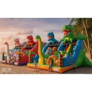 Grande aire de jeux gonflable d'extérieur sur le thème des dinosaures - Product Image 1