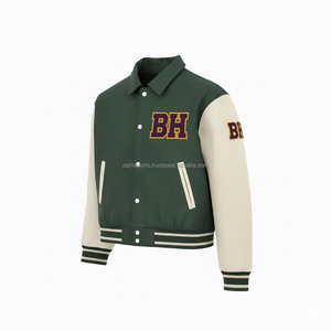 Veste universitaire en laine mélangée de qualité supérieure 450 GSM vert corps manches blanches personnalisé Chenille brodé Logo femmes veste universitaire - Product Image 4