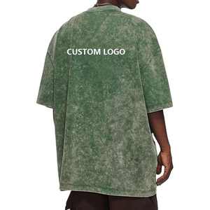 T-shirt pour homme vintage délavé à l'acide avec logo personnalisé, blanc, coupe régulière, coton, molleton français, vente en gros, streetwear, haute qualité, court - Product Image 1