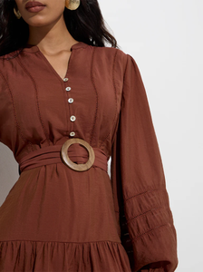 Vestido escalonado de mezcla de algodón con cinturón - Product Image 3