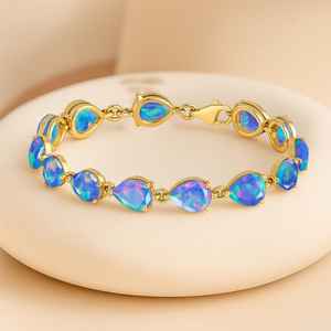 AAA กำไลข้อมือเงินพลอยโอปอลสีฟ้าสร้อยข้อมือเทนนิสสร้อยข้อมือโอปอลไฟธรรมชาติทำด้วยมือของขวัญวันเกิดสำหรับแม่ - Product Image 1