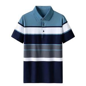 <b>Men's</b> Comfortable Casual Summer for Polo <b>T</b>-<b>Shirt</b> Business-Style Button Tops <b>Stripe</b> Printed Oversized Canvas Fashionable Casual - Product Image 2
