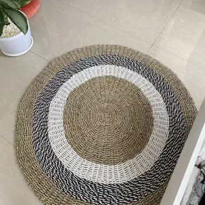 Alfombra redonda de algas marinas para casa, respetuosa con el medio ambiente, Natural para sala de estar y decoración, dormitorio, tejido bohemio, diseños OEM personalizados de Vietnam - Product Image 4