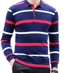 Men's Casual Striped Knit <b>Golf</b> <b>Shirt</b> 100% Cotton 280 Grams Fabric Weight Yarn Dyed Technique with <b>Long</b> <b>Sleeves</b> - Product Image 2