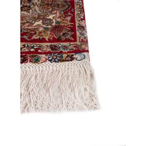 Tapis en soie noué à la main Gulmarg, rouge et orange, motif médaillon Tabriz, styles rectangulaires pour la maison, design classique rectangulaire 9x12 pour le salon - Product Image 4