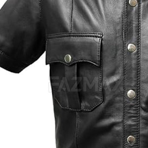เสื้อเชิ๊ตหนังผู้ชายสีดำผ้าซาตินมีกระดุมสำหรับใส่บ็อกซี่ทรงหลวมดีไซน์หรูหรางานตามสั่ง - Product Image 6