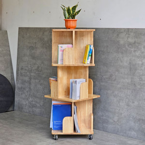 KS68189 Natural Wood 3-Tier Mobile Bookshelf Standing Type Office <b>Organizer</b> - Product Image 3