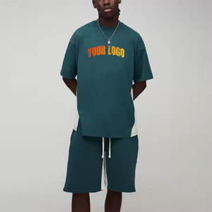 Qualité supérieure 100% coton 2 pièces hommes été décontracté Jogging survêtement Top vente imprimé T-shirt et short ensemble - Product Image 1