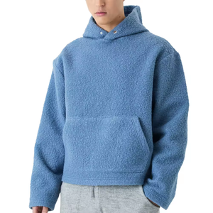 Sherpa bouton vers le haut Hoodies recadrée Boxy Pull poids lourd Hoodies broderie personnalisée grande taille hommes sweats à capuche sweats à capuche - Product Image 1