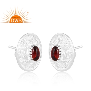 Latest Design <b>Fine</b> Sterling Silver Natural Garnet Gemstone <b>Stud</b> <b>Earring</b> Jewelry Manufacturer - Product Image 2