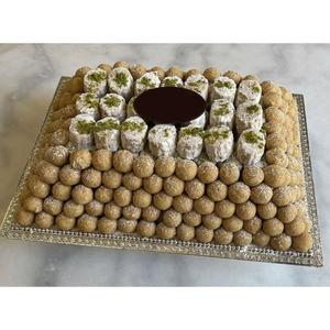 Decoración de mesa de diseño elegante Bandeja de chocolate Bandeja de metal de aluminio de Calidad exclusiva con asa Soporte de postre para fiestas de boda - Product Image 5