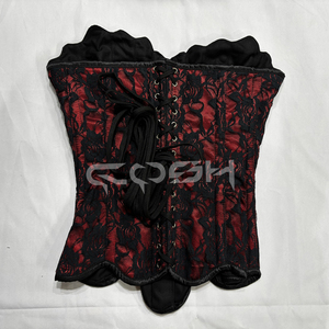 Corset Overbust en satin rouge avec baleines en acier, maille florale noire et garniture de bonnets fantaisie, idéal pour la Saint-Valentin | Achetez maintenant - Product Image 4