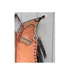 Chaps de cuero genuino de calidad superior en Beige Black Hand Tooled Tamaños de colores surtidos para montar Venta caliente de fabricantes - Product Image 2