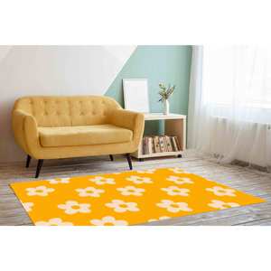 Alfombra Daisy con Estampado Floral: Decoración de Pared Delgada Moderna en Amarillo, con Pelo Suave - Product Image 4