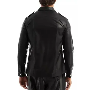 Kivotech New Trending Design Premium Quality Genuine Leather Turn Down <b>Collar</b> <b>Men</b> Casual Style <b>Shirt</b> 100% <b>High</b> Quality - Product Image 4