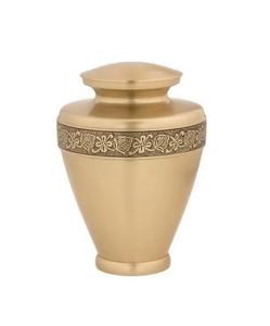 Grande urne funéraire écologique en aluminium doré pour adultes, élégante et moderne, avec de beaux détails gravés à la main. - Product Image 1