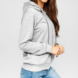 Sudadera con capucha y cremallera completa con cuerda, logotipo personalizado, sudaderas con cremallera de manga larga de Color liso sólido para mujer, sudaderas con capucha cómodas para mujer - Product Image 6