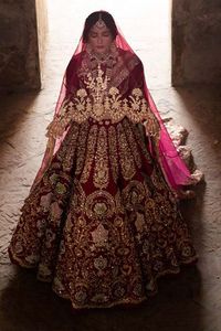 Maroon Bridal <b>Blouse</b>,lehenga & Trail Dupatta Dress with Heavy Embellished Crystal Glass Beads,dabka Work for Wedding@2024 - Product Image 2
