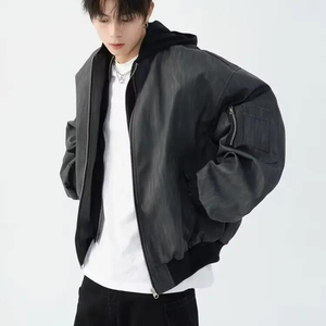 Double_zip_hooded_leather_jacket_autumn winter_functional_wind_pocket - Product Image 4